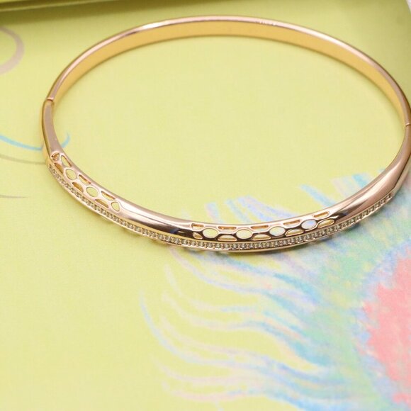 Rose Gold Bangle with Oval Cutout & Delicate Crystal Lining, XPBL0420 - Picture 4 of 11